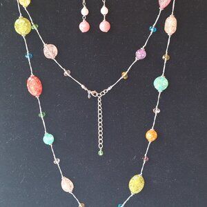 Vintage Premier Designs Necklace/Earrings Pastel Multi-color Lucite Beads